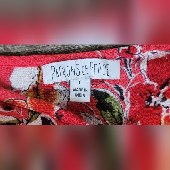 Patrons Of Peace Cropped Tank Women's L Red w/ White Floral Center Cinched Flowy - Picture 7 of 12